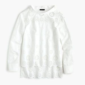 J Crew Funnel Neck Blouse Eyelet Shirt White 8